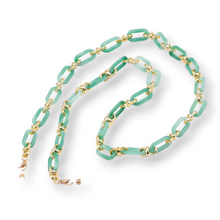 Chaîne à Lunettes Avec Anneaux Antidérapants en Silicone Polycarbonate Large et Maille Dorée 2pcs Vert Clair