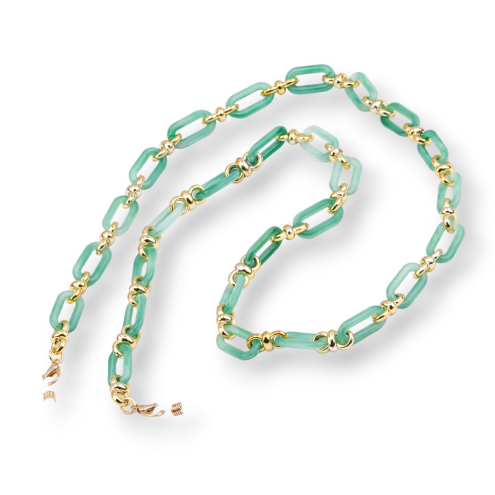 Glasses Chain With Non-Slip Silicone Rings Polycarbonate Wide and Golden Mesh 2pcs Light Green