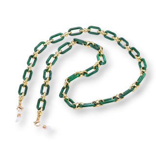 Catena Per Occhiali Con Anelli Di Silicone Antiscivolo Policarbonato Maglia Larga e Dorata 2pz Verde Smeraldo