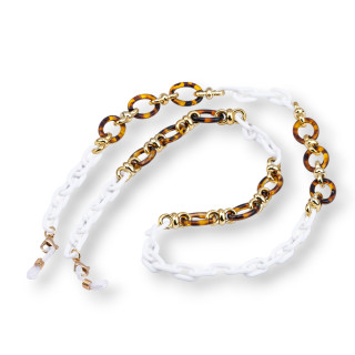 Chaîne à Lunettes avec Anneaux Antidérapants en Silicone Polycarbonate Maille Large et Moyenne 2pcs Blanc