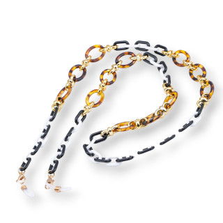 Catena Per Occhiali Con Anelli Di Silicone Antiscivolo Policarbonato Maglia Larga e Media 2pz Bianco e Nero