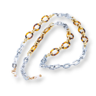 Chaîne à Lunettes Avec Anneaux Antidérapants en Silicone Polycarbonate Maille Large et Moyenne 2pcs Gris