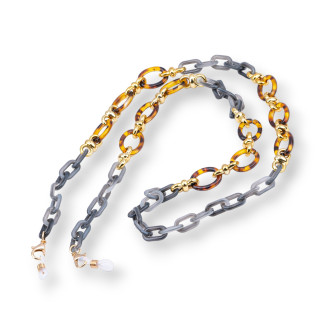 Glasses Chain With Non-Slip Silicone Rings Polycarbonate Wide and Medium Mesh 2pcs Dark Gray