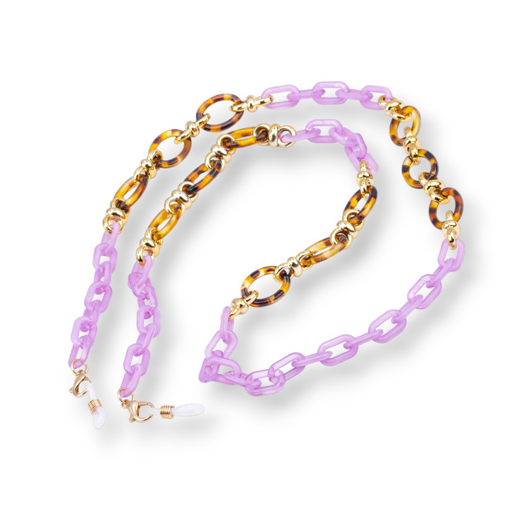 Chaîne à Lunettes avec Anneaux Antidérapants en Silicone Polycarbonate Maille Large et Moyenne 2pcs Lavande