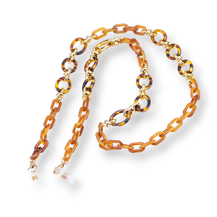 Chaîne à Lunettes avec Anneaux Antidérapants en Silicone Polycarbonate Maille Large et Moyenne 2pcs Marron