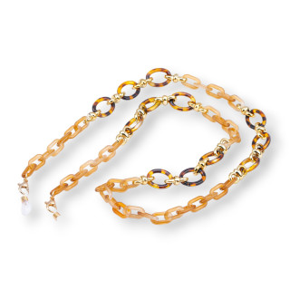 Brillenkette mit rutschfesten Silikonringen, Polycarbonat, breites und mittleres Netz, 2 Stück, Ocker