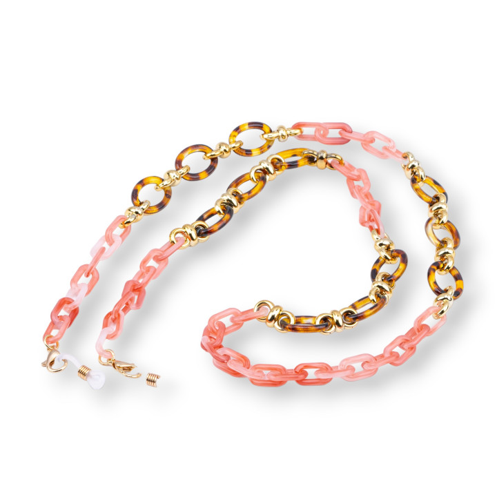 Glasses Chain With Non-Slip Silicone Rings Polycarbonate Wide and Medium Mesh 2pcs Light Red