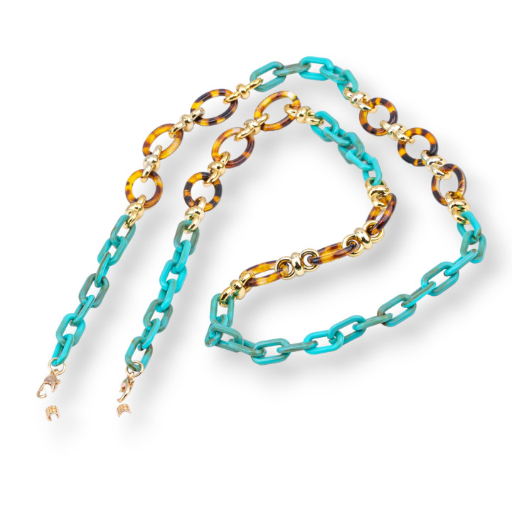 Chaîne à Lunettes Avec Anneaux Antidérapants en Silicone Polycarbonate Maille Large et Moyenne 2pcs Turquoise
