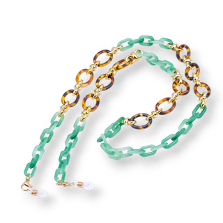 Glasses Chain With Non-Slip Silicone Rings Polycarbonate Wide and Medium Mesh 2pcs Light Green