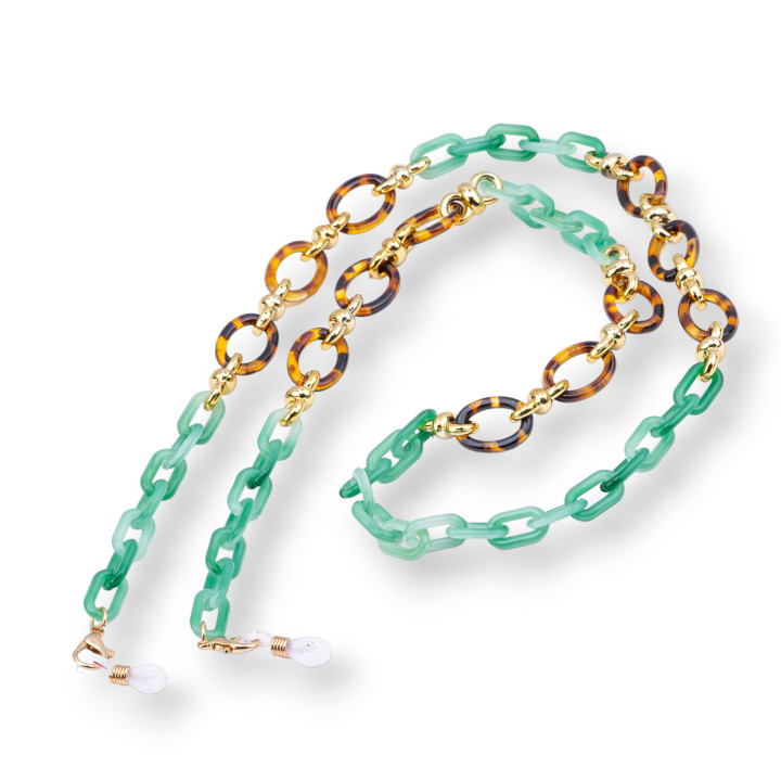 Catena Per Occhiali Con Anelli Di Silicone Antiscivolo Policarbonato Maglia Larga e Media 2pz Verde Chiaro