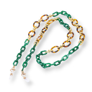 Catena Per Occhiali Con Anelli Di Silicone Antiscivolo Policarbonato Maglia Larga e Media 2pz Verde Smeraldo