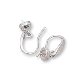 Base para Pendientes de Plata 925 Leverback con Copa para Colgante con Circonitas 6x18mm 2 Pares Rodiados