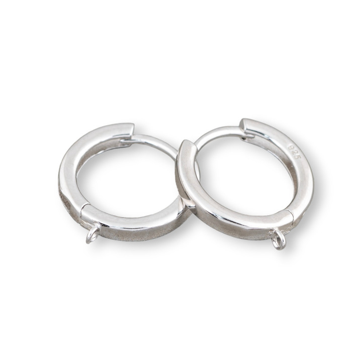 Base Per Orecchini Perno Chiuso Di Argento 925 Cerchietto Liscio 15x2mm 3 Paia Rodiato