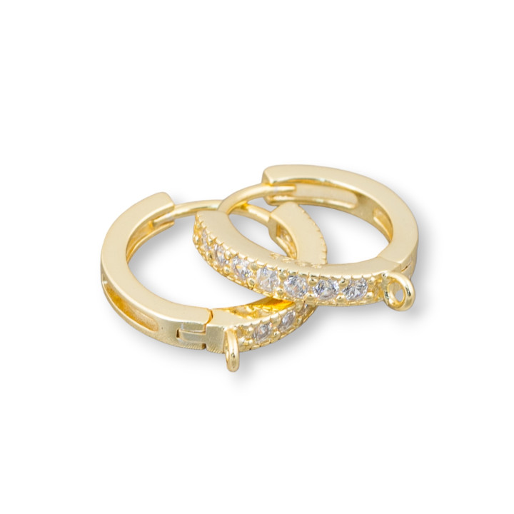 Bases For Earrings Closed Stud Of 925 Silver With Zircons Micropave' Hoop 15x2mm 2 Pairs White Golden