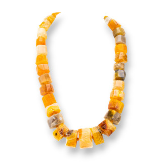 Knotted Semiprecious Stone Necklace With Brass Clasp Faceted Washer 14-30mm Necklace Length 55cm Yellow