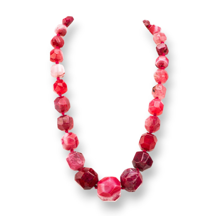 Collier en pierre semi-précieuse nouée avec fermoir en laiton, pierre à facettes 14-30mm, longueur du collier 50cm, agate rouge