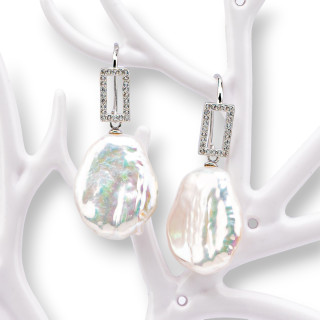 Boucles d'oreilles en argent 925 et zircons cubiques avec perles d'eau douce