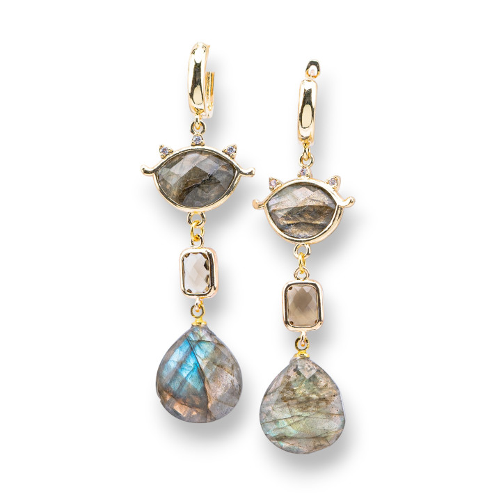 Pendientes de bronce con ojos de gato y piedras preciosas, labradorita de 20x70 mm