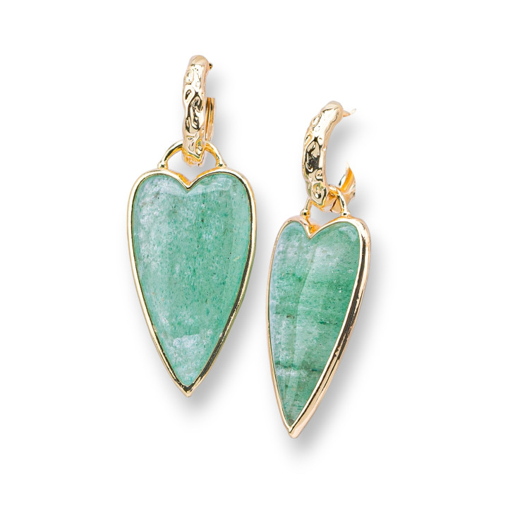 Bronze Closed Stud Earrings With Semi-precious Stone Cabochon 18x45mm Green Aventurine