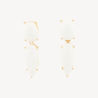 Bronze Stud Earrings with Cat's Eye Cabochon 13x53mm White Agate