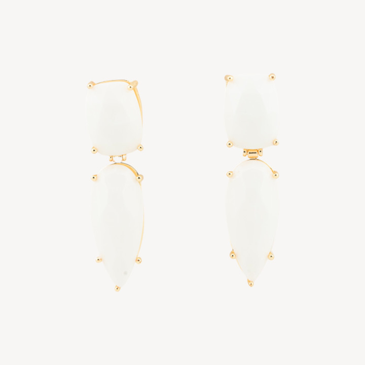 Boucles d'oreilles clous bronze avec cabochon oeil de chat 13x53mm agate blanche