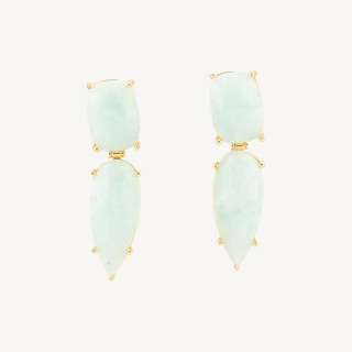 Bronze Stud Earrings With Cat's Eye Cabochon 13x53mm Light Blue