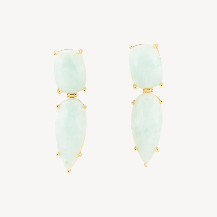 Bronze Stud Earrings With Cat's Eye Cabochon 13x53mm Light Blue