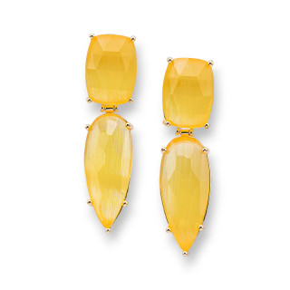 Boucles d'oreilles puces bronze avec cabochon oeil de chat 13x53mm jaune