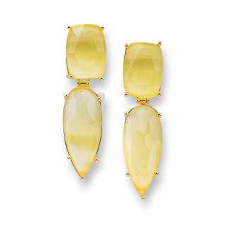 Pendientes de bronce con cabujón ojo de gato 13x53 mm amarillo claro