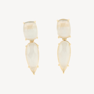 Bronze Stud Earrings With Cat's Eye Cabochon 13x53mm Grey