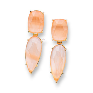 Χάλκινα καρφωτά σκουλαρίκια με Cat's Eye Cabochon 13x53mm Ροδάκινο