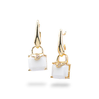 Pendientes De Bronce Con Ojo De Gato Con Circonitas 14x37mm Blanco