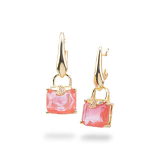 Boucles D'oreilles Tige En Bronze Avec Oeil De Chat Avec Zircons 14x37mm Cerise