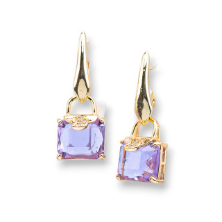 Pendientes de Bronce con Ojo de Gato y Circonitas 14x37mm Lavanda