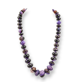 Collana Di Pietre Dure Annodate Con Chiusura Di Ottone Rondelle Sfaccettate a Gradazione 12-25mm Lunghezza Collana 55cm Viola