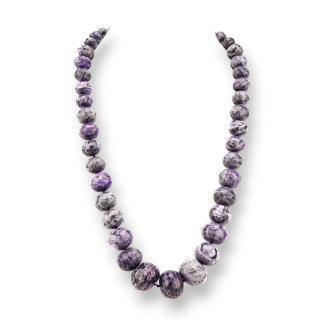 Collana Di Pietre Dure Annodate Con Chiusura Di Ottone Rondelle Sfaccettate a Gradazione 12-25mm Lunghezza Collana 55cm Viola