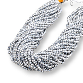 Cuentas de Cristal Rondelle Facetadas 3.5x3mm 100 HILOS en Hilo de Algodón Listo para usar Plata