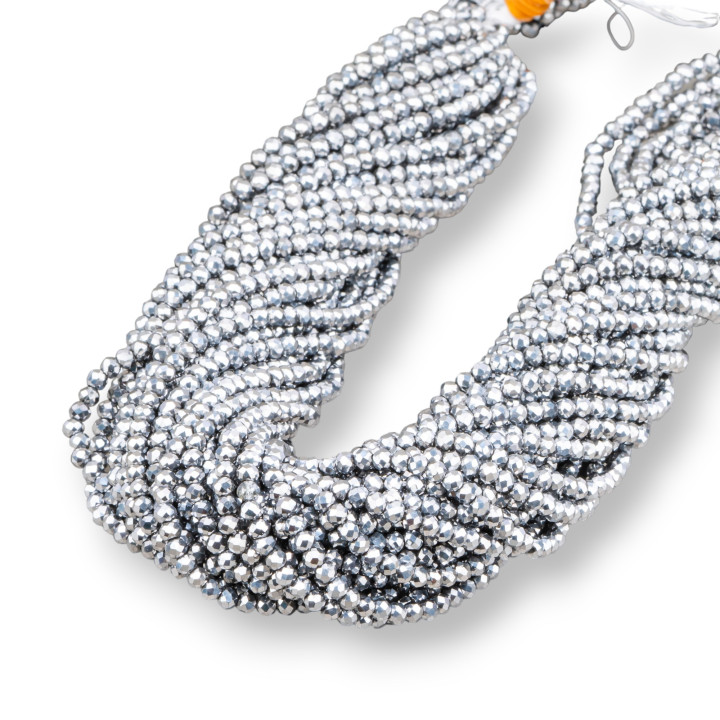 Crystal Beads Rondelle Faceted 3.5x3mm 100 STRANDS on Cotton Thread Ready to use Silver