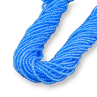 Perline Di Cristalli Rondelle Sfaccettate 3,5x3mm 100 FILI Su Filo Di Cotone Pronti all'uso Blu Chiaro
