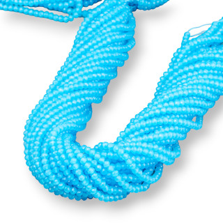 Crystal Beads Faceted Rondelle 3.5x3mm 100 STRANDS On Cotton Thread Ready to use Light Blue