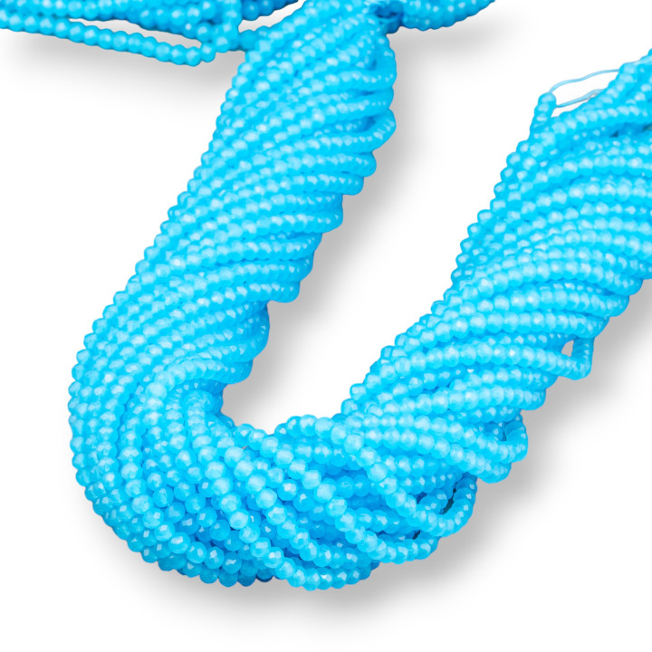 Perline Di Cristalli Rondelle Sfaccettate 3,5x3mm 100 FILI Su Filo Di Cotone Pronti all'uso Celeste