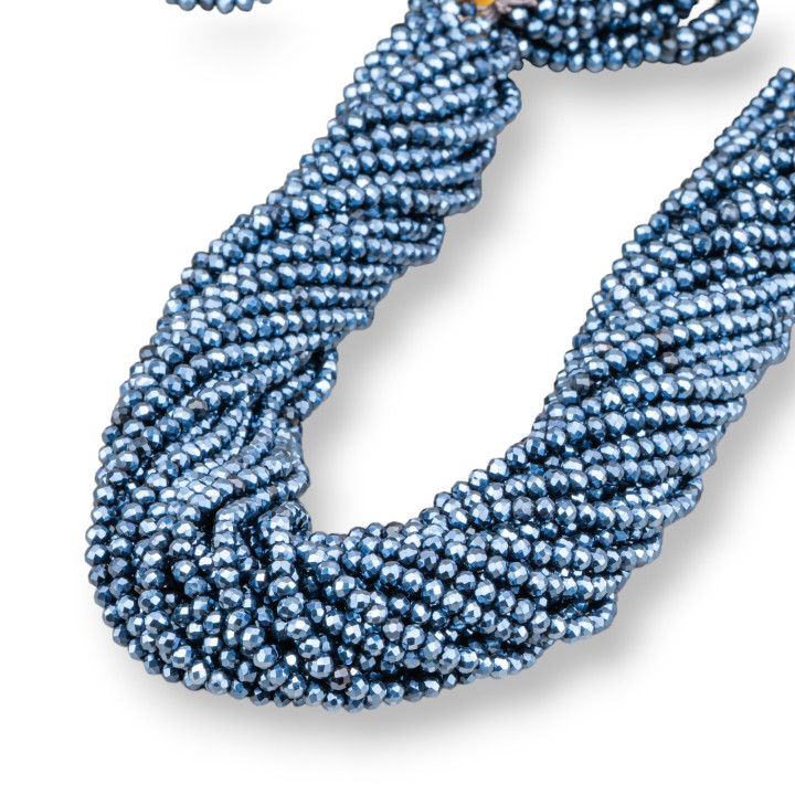 Crystal Beads Rondelle Faceted 3.5x3mm 100 STRANDS on Cotton Thread Ready to use Metallic Gray