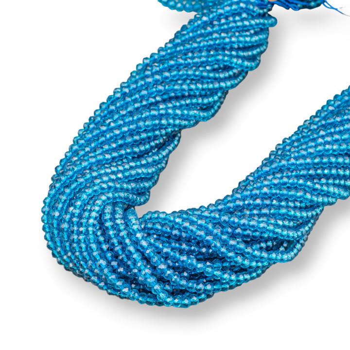 Perline Di Cristalli Rondelle Sfaccettate 3,5x3mm 100 FILI Su Filo Di Cotone Pronti all'uso Ottanio