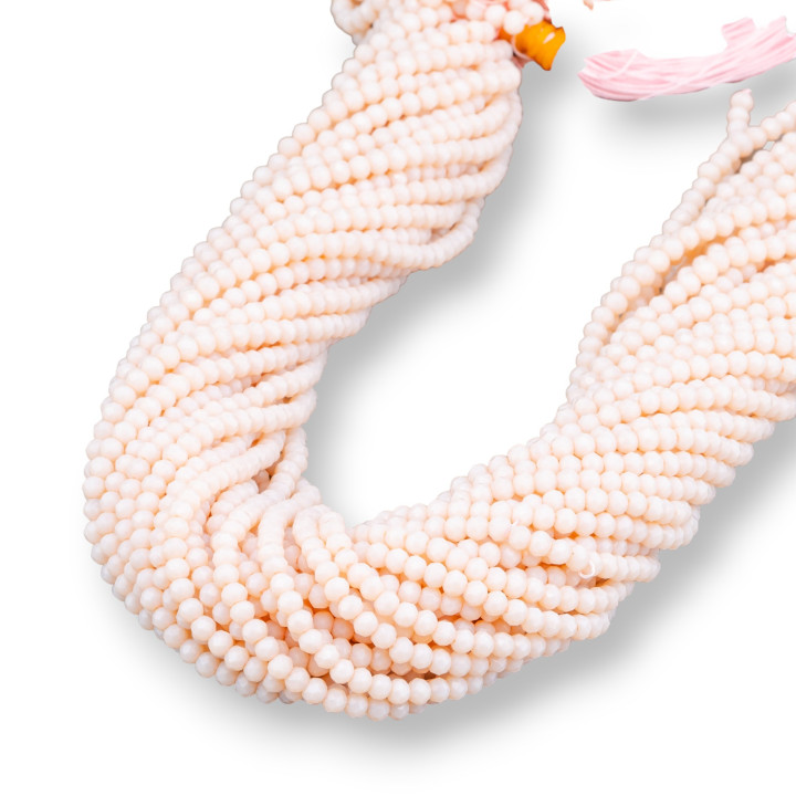 Perline Di Cristalli Rondelle Sfaccettate 3,5x3mm 100 FILI Su Filo Di Cotone Pronti all'uso Rosa Pieno