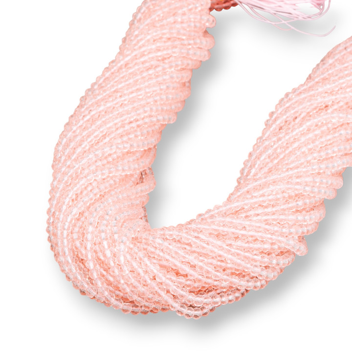 Crystal Beads Faceted Rondelle 3.5x3mm 100 STRANDS on Cotton Thread Ready to use Transparent Pink