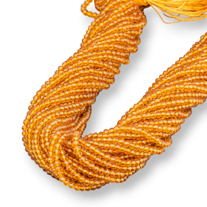 Κρυστάλλινες χάντρες Rondelle Faceted 3,5x3mm 100 STRANDS σε βαμβακερή κλωστή Έτοιμη για χρήση Καφέ τοπάζι