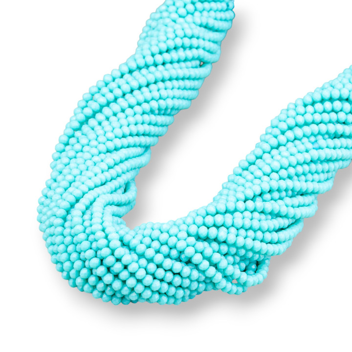 Κρυστάλλινες χάντρες Faceted Rondelle 3,5x3mm 100 STRANDS σε βαμβακερό νήμα έτοιμο για χρήση Τιρκουάζ