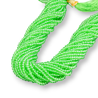 Crystal Beads Faceted Rondelle 3.5x3mm 100 STRANDS on Cotton Thread Ready to use Transparent Green