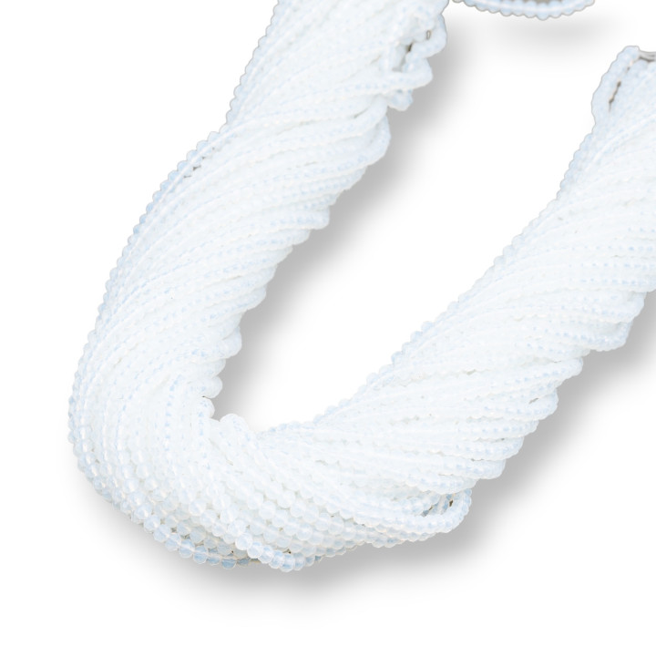 Perles de Cristal Rondelle Facette 3x2mm 100 BRINS Sur Fil de Coton Prêt à l'Emploi Opale Blanche