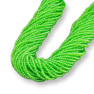 Perline Di Cristalli Rondelle Sfaccettate 3x2mm 100 FILI Su Filo Di Cotone Pronti all'uso Verde